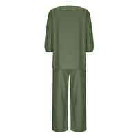 Ljetne pamučne posteljine odjeće za žene plus size s rukavima V izrez duge hlače jogger setovi vojska