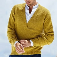Džemper kali_store za muškarce mens boja blok džemper pletene pulover Dugi džemperi Vintage Crewneck casual top, s žutim, s