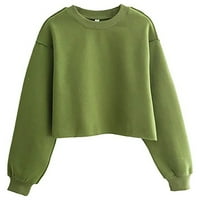 Lroplie ženske dukseve okrugli izrez dugih rukava za žene za žene posada pulover kratkih gornjih gornjih odjeća Green M