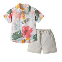 TODDLER Baby Boys Ljetna košulja za ispis Outfits Odjeća s kratkim rukavima rever na vrhu + kratke hlače,