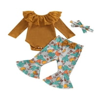 Diconna Newborn Baby Girl Odjeća za rušenje Outfit Rebraste bodilje Top cvjetne hlače Outfit Proljetna