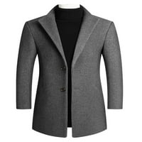 Glookwis Muški kaput dugih rukava jakna reverska kaputa zima topla casual Odjeća Solid Overcoats Grey