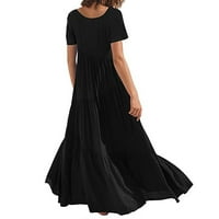 Sandresses za ženska haljina za ljuljanje plaža Crewneck haljina Žene Ljeto modna labava duga haljina kratki rukav asimetrični slojevito haljina duga haljina za gležnjeve žene, pune haljine crne xl