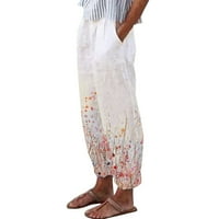 Tking modne ženske hlače modni print ravno noga pamučna posteljina nacrtavaju se labave široke pantalone