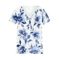 Penskeiy ženske majice kratkih rukava čipka V izrez Boja blok Dressy Tops Trendy šuplje cvjetne bluze