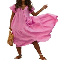 Avamo žene sandress solid color ljeto dugačka haljina kratka rukava s kratkim rukavima