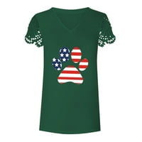 Ženski vrhovi Ljeto V-izrez Dan Nezavisnosti tiskane opruge T-majice Ležerne čipke Bluza kratkih rukava