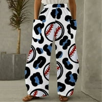 Široke posteljine za žene za žene nacrtavanje sa džepovima Vintage Plus Veličina vrećica široka noga lagana elastična struka tiskane duge pantske ravnotežne noge Baseball hlače plave xxl