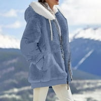 Cuoff Wouns Coats Jackets za žene Modni Soild Winter Loarov plišani dugi rukav džepni kapuljač na kapuljaču