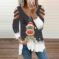 Homenesgenicys ženski modni kratki rukav V-izrez na vrhovima božićne bluze za bluze