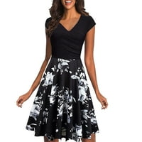 Haljine za žene V-izrez kratki rukav cvjetni a-line haljine kratke modne haljine crne 4xl