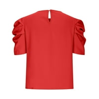 Pejock Ženska ljetna svestrana čvrsta majica Bubble rukave casual crewneck ravna bluza majice crvene