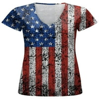 Sanviglor Women Ljeto vrhovi kratki rukav majica Američka zastava Ispis majica Comfy Tee Casual Pulover