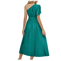 Atinetok ženske haljine plaža moda jedno rame Flowy Pleased ljuljana linija dugačka haljina sa remenom