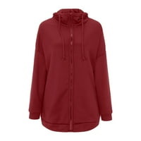 Pxiakgy zimski kaputi za žene Žene Dukseri modna labava u boji Srednja odjeća džep džepora Zimper Dug rukavi duks duks džemper crveni + 8