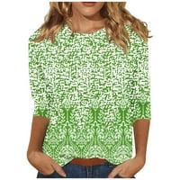 Apepal ljetni bluze za žene, žensko ljeto Tri četvrtine rukava Crewneck Ležerne prilike ispisane bluze zelene 3xl