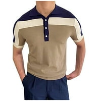 Muška pletena boja blok za šivanje rever gumba Kratki rukav Polo majice Slim Fit prozračit vrhovi poslovni