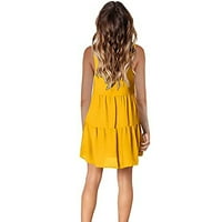 Levmjia ženska plus veličine V-izrez bez rukava bez rukava modna boja casual ljuljačka labava haljina žuta