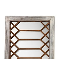 Ogledalo sa drvenim okvirom i geometrijskim dizajnom, sivom i smeđom - Saltoro Sherpi