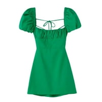 Maxi haljina kvadratna ovratnica Ležerne prilike, labava haljina s kratkim rukavima zelena l