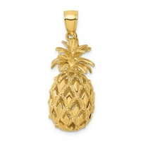 Jewels 14k žuti zlatni 3D ananas izrezao visoki poljski i tekstualni privjesak