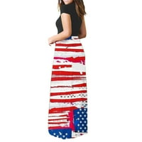 4. jula Američka zastava Striped Stitchhing Maxi haljine kratki rukav za odmor, ležerne haljine, ljetna