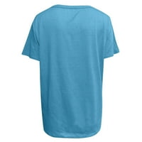 Ženske košulje Žene Modni Ležerni print V-izrez Loose Majica kratkih rukava Top bluza Pulover Blue XL