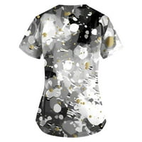 Ženski vrhovi okrugli dekolte Ženske bluze Modni grafički otisci Majice Kratki rukav Ljetna tunika Tee Siva M