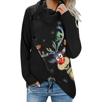 Ženska modna gornja košulja Božićne jelene tipka za ispis Top dugih rukava Duks duks zip prednji hoodie