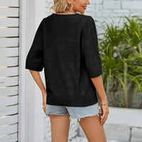 Bazyrey ženske vrhove kratkih rukava V-izrez bluza Ženska labava ljetna tunika košulje Black XL