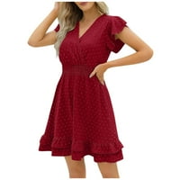 Ljetne haljine za žene modni casual okrugli dekolte kratki rukav čvrsti fit & flare haljine kratke labave ženske haljine crvene xl