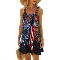 Yuwull 4. jula haljina Američka zastava mini haljina bez rukava za žene zvijezde Stripes Grafička plaža Sunderss 4. jula Patriotska haljina za odmor haljina za odmor