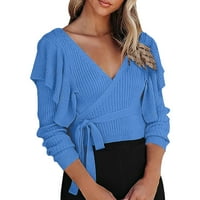 Komurmark PI džemperi za žene čišćenje Ženske solidne boje V rez vrat Slim Fit pletena majica dugih
