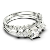 Godišnjički prsten minimalistički 1. karat princeza rez dijamantski moissan zaručni prsten, dainty vjenčani prsten u 10k čvrsto bijelo zlato, obećajući prsten, mladenkini set, podudarni bend