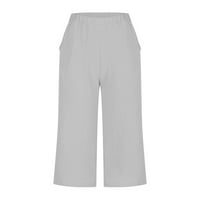Ženske pamučne posteljine široke noge Capri hlače Čvrsta boja planinarenje elastične struine obrezane hlače sa džepovima