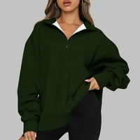 SHLDYBC ženski prevelizirani džemper jesen dugih rukava tromjesečni zatvarač pad na ramena utočani pulover-vojska