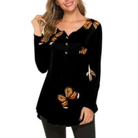 HHEI_K majice s dugim rukavima za ženske haljine modne ležerne dugih rukava s dugim rukavima Ispis pulover