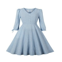 Žene V izrez Vintage haljina koktel party haljina svijetlo plava s
