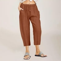 Lastesso Womens Pamučne pantalone elastične struk za crtanje kaprisa Čvrsti ravni fit pantalone vrećice