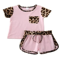 Kuriozud Baby Girls Leopard Print Crop Tops Majica i kratke hlače