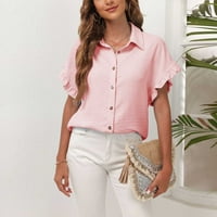 Košulje za žene Ženska modna ljetna čvrsta boja rever All-Match majica Pink L