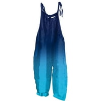Olyvenn ponude Žene Jedinstvene dimenzijske postepene boje Promjena tiska Vintage Dvostruki džepni trake za pukotine na plaži Comfy boho rompers plavi l