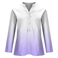 Pejock žene pamučne i posteljine ljetni casual gumb dolje tuničke majice modni čvrsti dugi rukav V-izrez Fit radne bluze košulje s-5xl