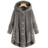 Kamummork PI Ženski kaputi i jakne od vunene jakne sa kapuljačom plus veličina zimskog gumba labava plišana odjeća