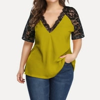 Ženske plus veličine vrhova Ljeto casual kratki rukav, pulover sa solidnim V-izrezom Yellow XL