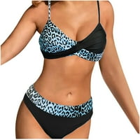 Žene kupaćih kostima, Ženska dva seta kupaći kostimi Leopard Print kupaći kožer Beachwear nebesko plavo