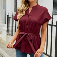 Ženski omotač peplum top bluza kravata kratkih rukava s kratkim rukavima gumb za punjenje u boji V VACT