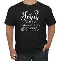 Smiješan kršćanski citat Isus voli ovu vruću neredu inspirativno kršćanske muške grafičke majice, crna,