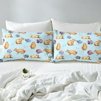 Slatka posteljina divljih životinja Pokriveni kombinirani poklopac CAWAII Capybara, plavi krevet set