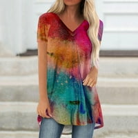 Ženski trendovi slobodni vrhovi Clearence Casual Compy Prodaja Rainbow Colorbowlock Tees Modna ljetna odjeća Majice s kratkim rukavima V izrez Pulover Red XXXL